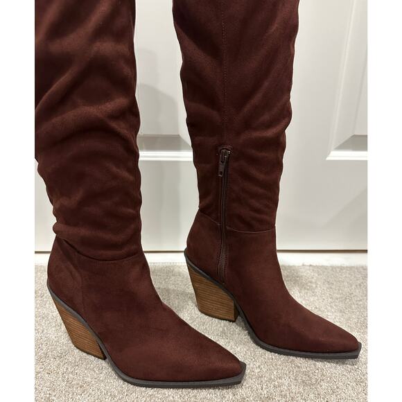 Charles David Wire Tall Boots Brown Microsuede Size 7 NWOB Textile Upper Fall - Picture 4 of 15